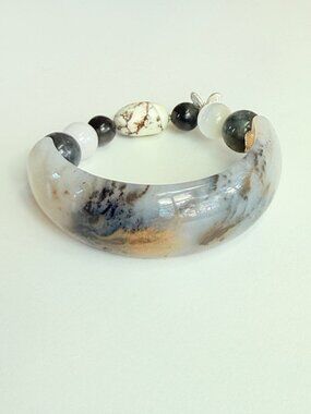 One of a Kind Smoky Jade Half Bangle Statement Bracelet
